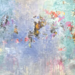 Artwork by Ed Nash. This painting features blues and aquas with splashes of pink and is called "Phantom"