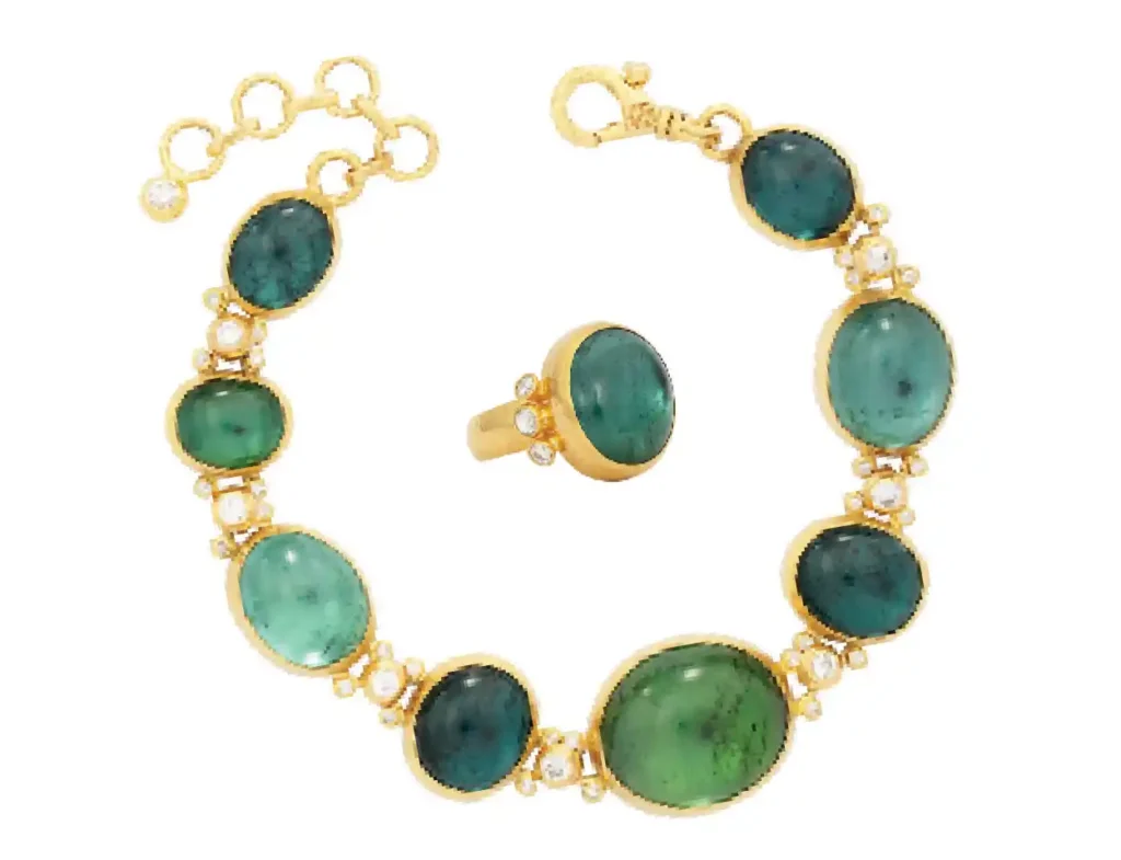 Image of Gurhan ring and necklace in gold, diamond, and tourmaline